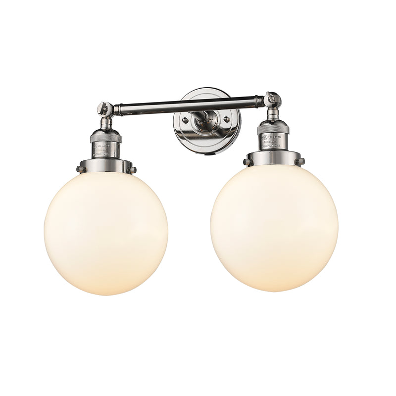 Beacon Bath Vanity Light shown in the Polished Nickel finish with a Matte White shade