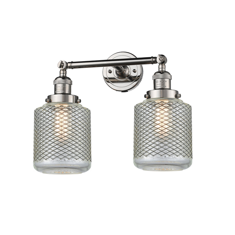 Stanton Bath Vanity Light shown in the Polished Nickel finish with a Clear Wire Mesh shade