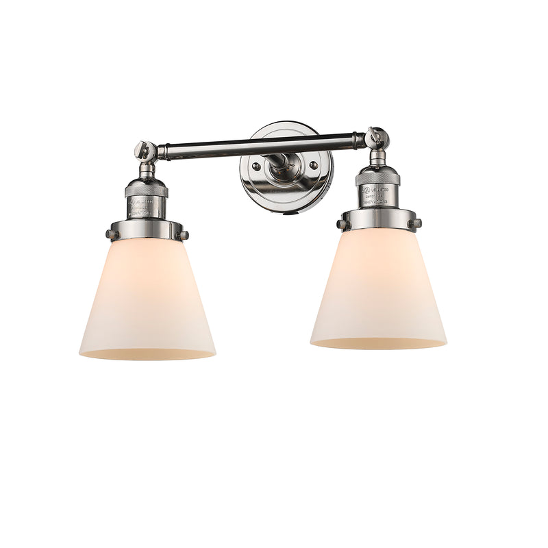 Cone Bath Vanity Light shown in the Polished Nickel finish with a Matte White shade