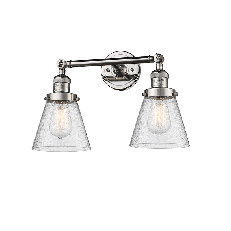 Cone Bath Vanity Light shown in the Polished Nickel finish with a Seedy shade