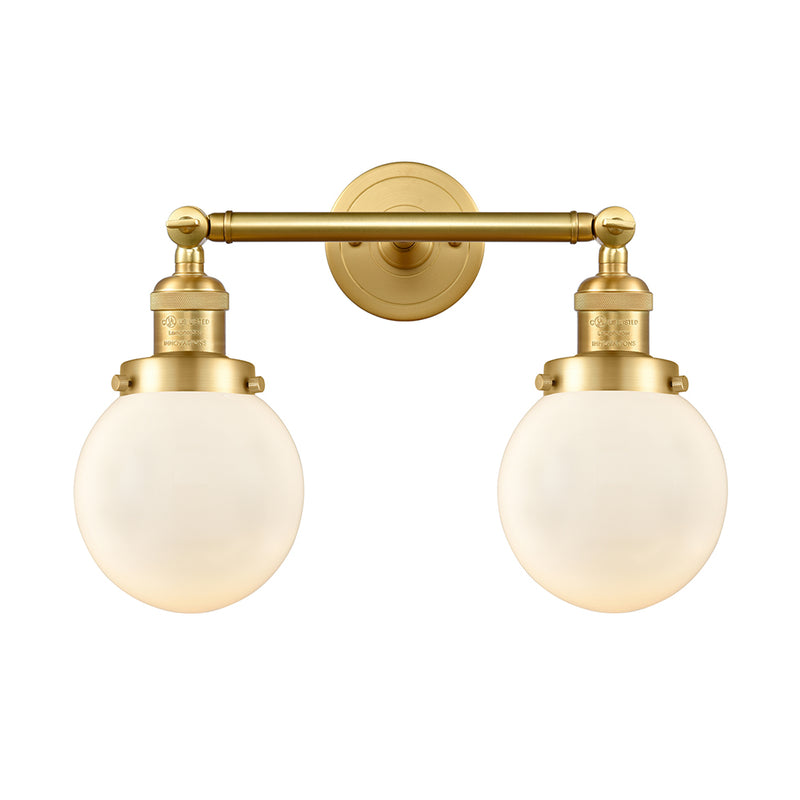 Beacon Bath Vanity Light shown in the Satin Gold finish with a Matte White shade