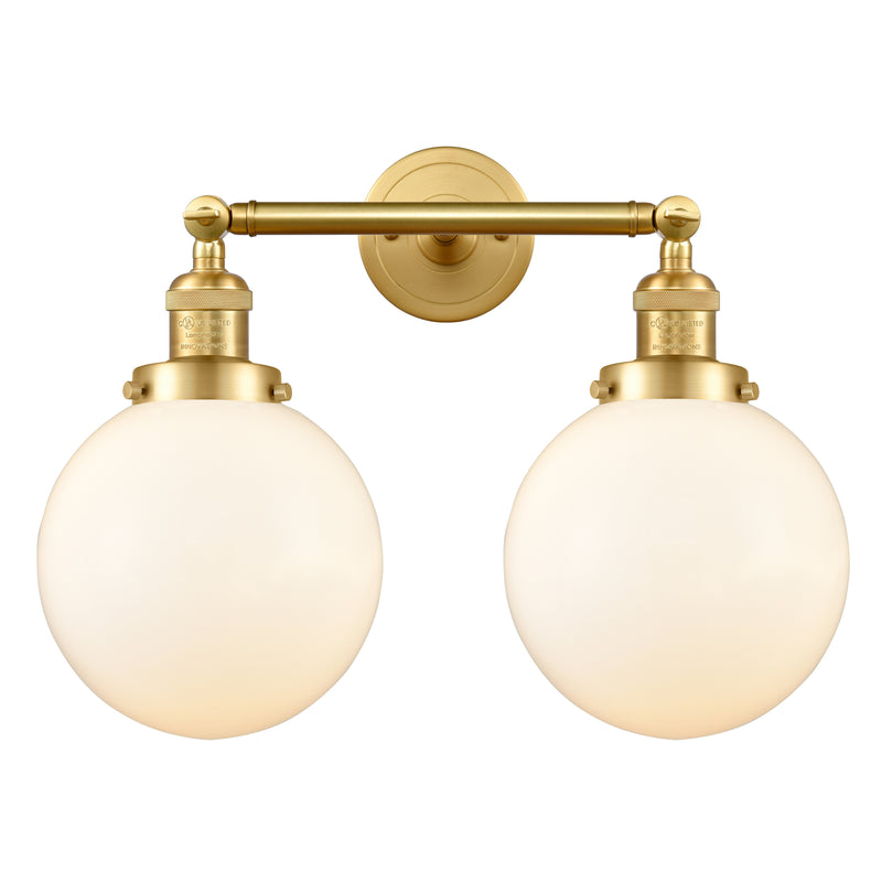 Beacon Bath Vanity Light shown in the Satin Gold finish with a Matte White shade