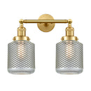 Stanton Bath Vanity Light shown in the Satin Gold finish with a Clear Wire Mesh shade