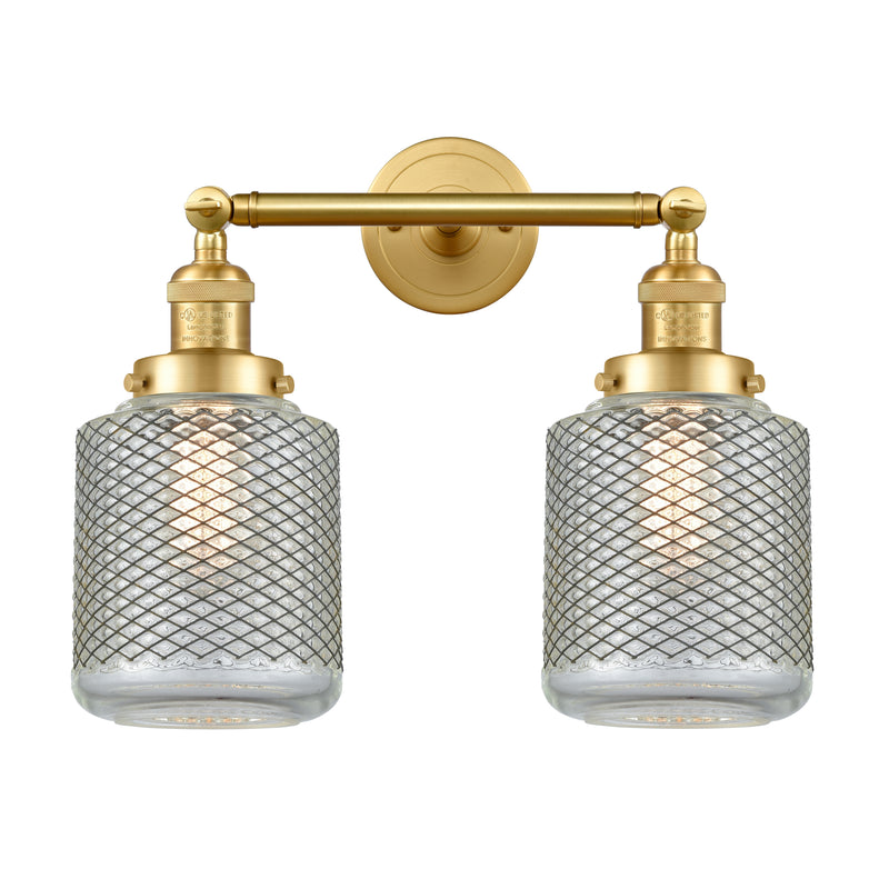 Stanton Bath Vanity Light shown in the Satin Gold finish with a Clear Wire Mesh shade