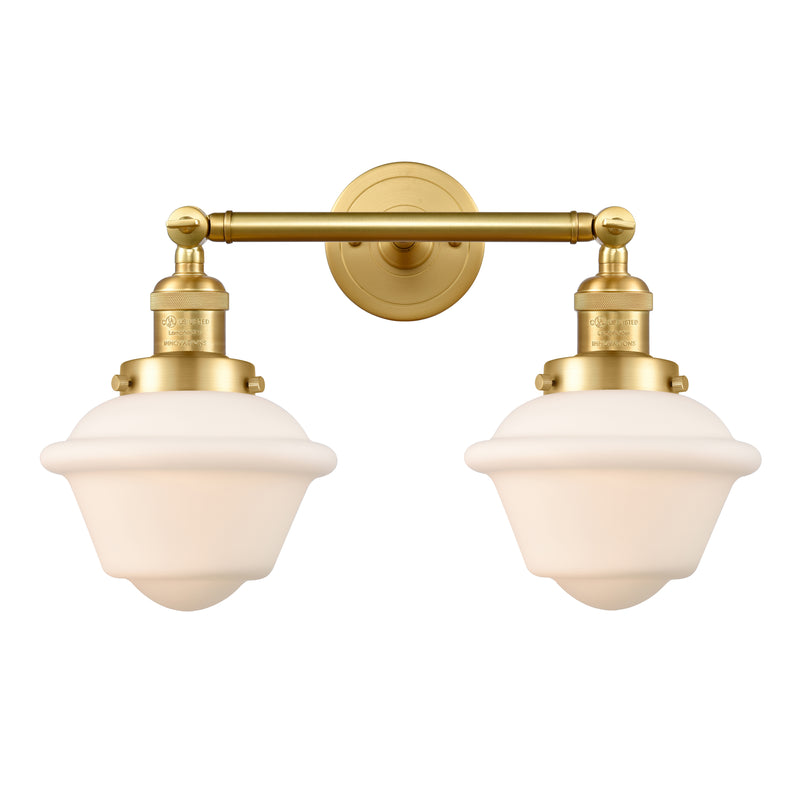 Oxford Bath Vanity Light shown in the Satin Gold finish with a Matte White shade