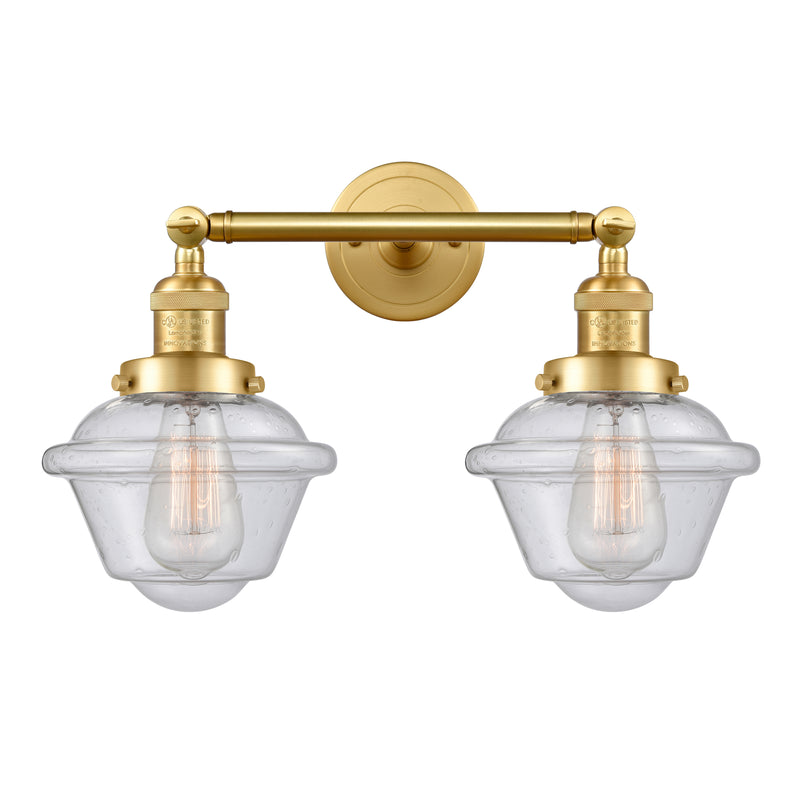 Oxford Bath Vanity Light shown in the Satin Gold finish with a Seedy shade