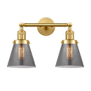 Cone Bath Vanity Light shown in the Satin Gold finish with a Plated Smoke shade