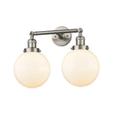 Beacon Bath Vanity Light shown in the Brushed Satin Nickel finish with a Matte White shade