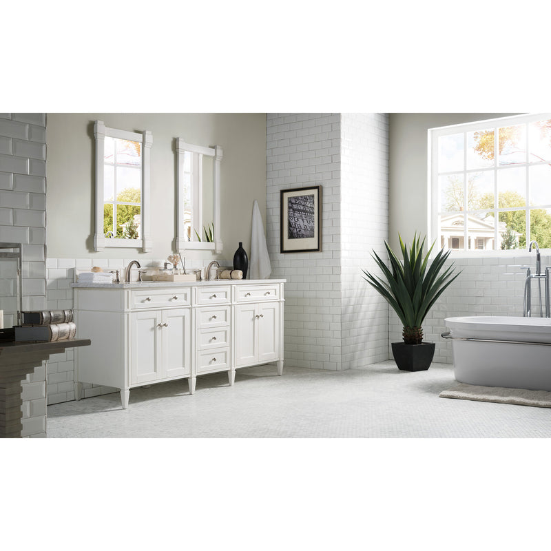 James Martin Brittany 72" Bright White Double Vanity with 3 cm Arctic Fall Solid Surface Top 650-V72-BW-3AF