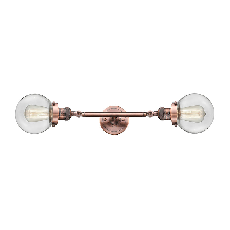 Beacon Bath Vanity Light shown in the Antique Copper finish with a Clear shade