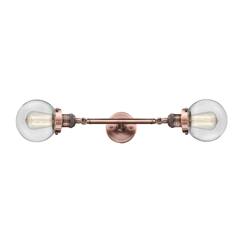 Beacon Bath Vanity Light shown in the Antique Copper finish with a Clear shade