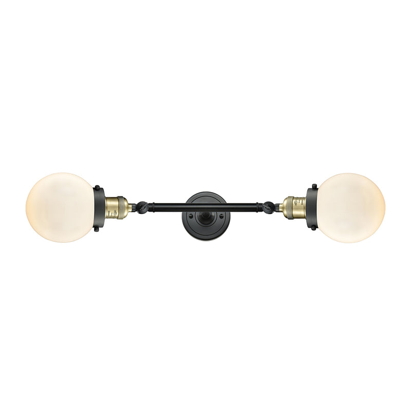 Beacon Bath Vanity Light shown in the Black Antique Brass finish with a Matte White shade