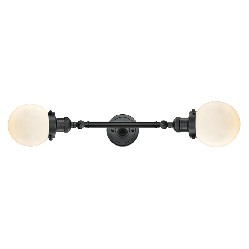 Beacon Bath Vanity Light shown in the Matte Black finish with a Matte White shade