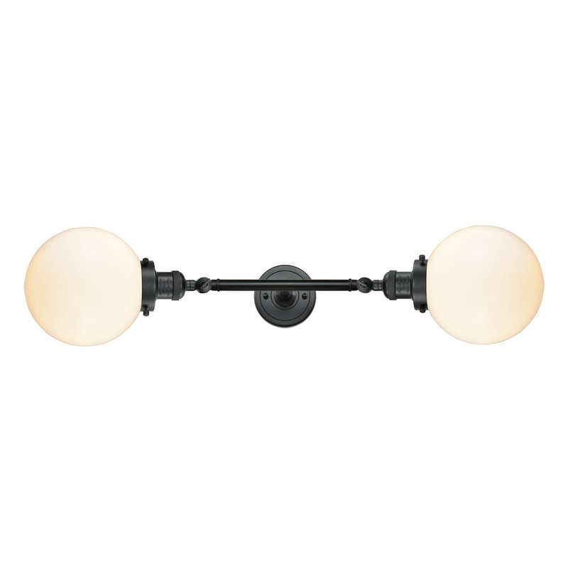 Beacon Bath Vanity Light shown in the Matte Black finish with a Matte White shade