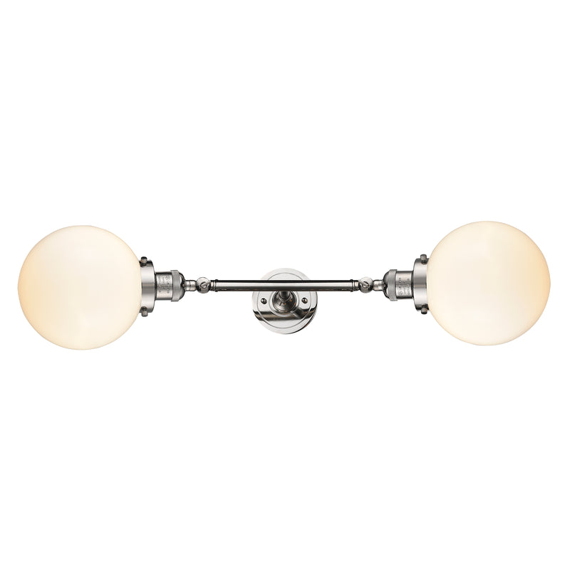 Beacon Bath Vanity Light shown in the Polished Nickel finish with a Matte White shade