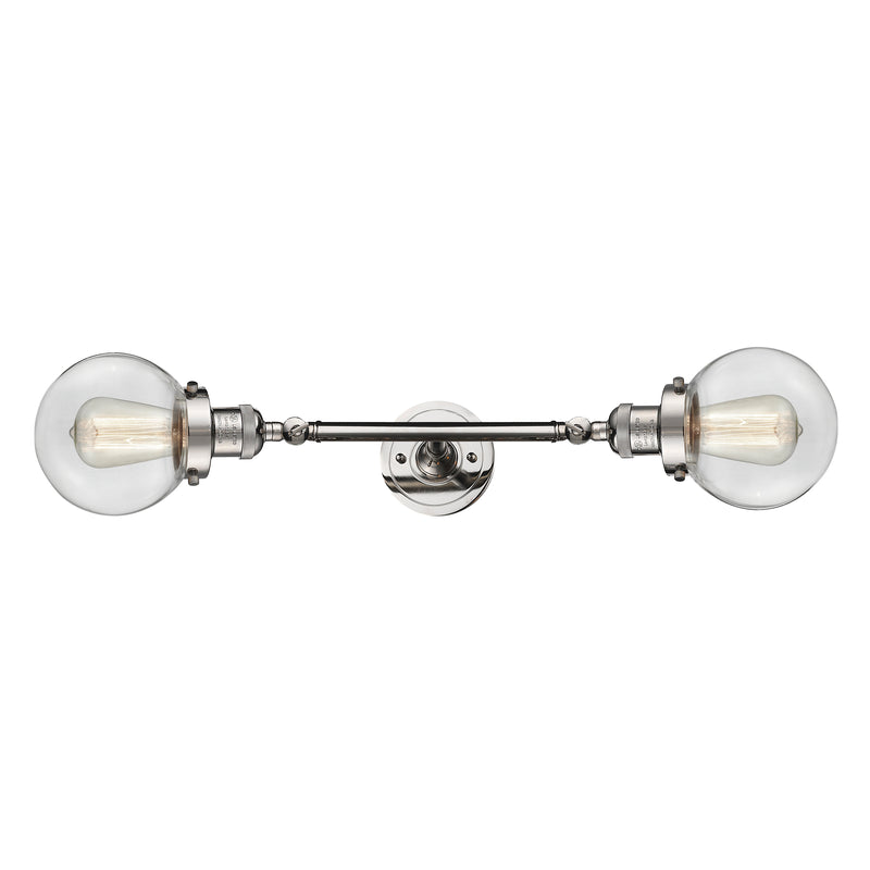 Beacon Bath Vanity Light shown in the Polished Nickel finish with a Clear shade