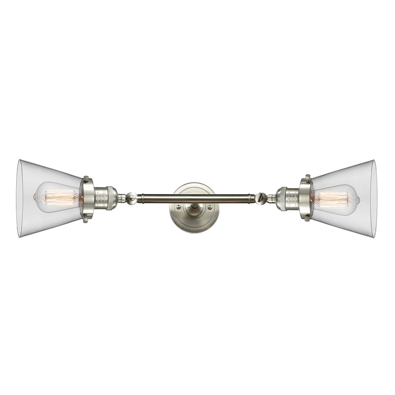 Cone Bath Vanity Light shown in the Brushed Satin Nickel finish with a Clear shade