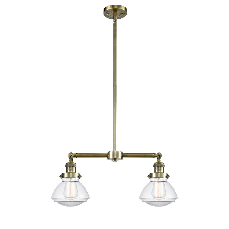 Olean Island Light shown in the Antique Brass finish with a Clear shade