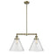 Cone Island Light shown in the Antique Brass finish with a Seedy shade