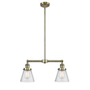 Cone Island Light shown in the Antique Brass finish with a Seedy shade