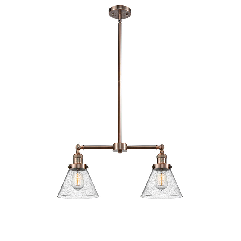 Cone Island Light shown in the Antique Copper finish with a Seedy shade