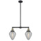 Geneseo Island Light shown in the Black Antique Brass finish with a Clear Crackled shade