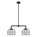 Bell Cage Island Light shown in the Black Antique Brass finish with a Seedy shade