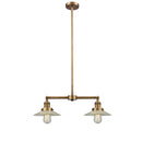 Halophane Island Light shown in the Brushed Brass finish with a Clear Halophane shade