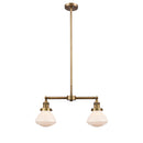 Olean Island Light shown in the Brushed Brass finish with a Matte White shade