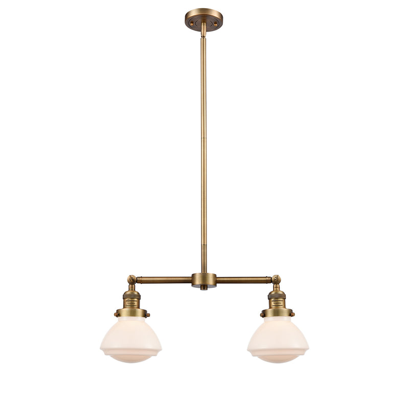 Olean Island Light shown in the Brushed Brass finish with a Matte White shade