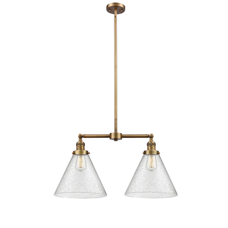 Cone Island Light shown in the Brushed Brass finish with a Seedy shade