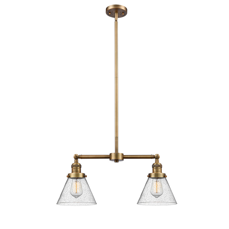 Cone Island Light shown in the Brushed Brass finish with a Seedy shade