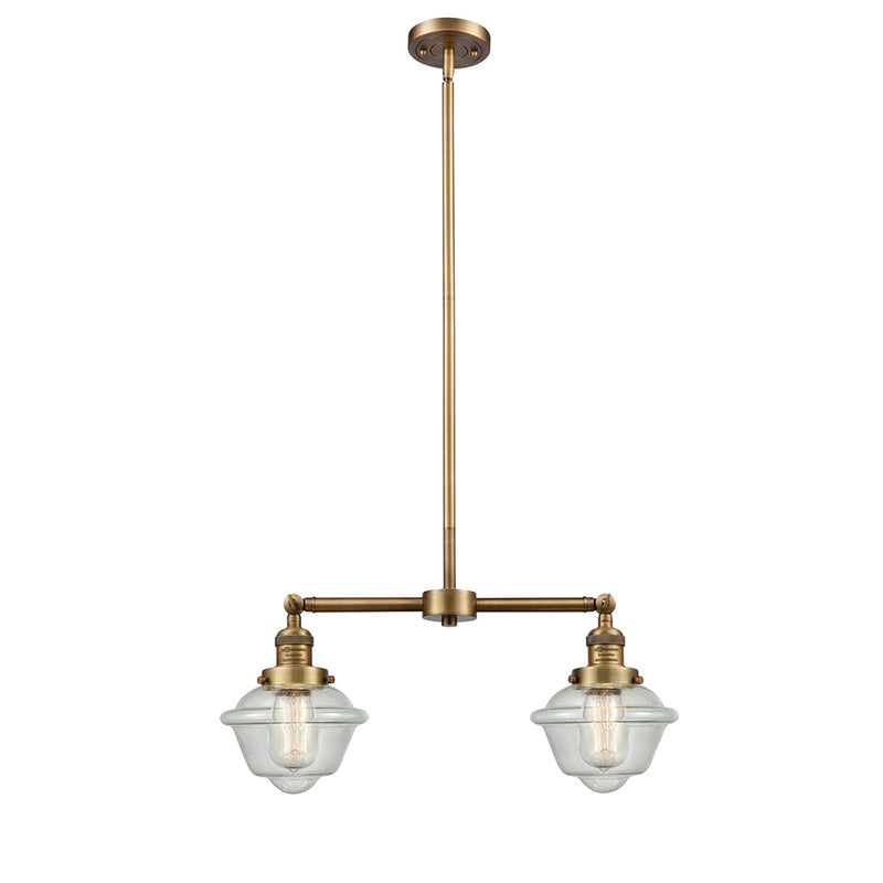 Oxford Island Light shown in the Brushed Brass finish with a Seedy shade