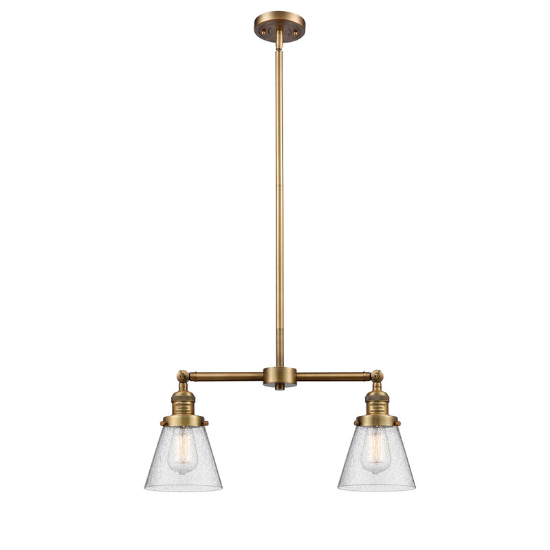 Cone Island Light shown in the Brushed Brass finish with a Seedy shade