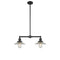 Halophane Island Light shown in the Matte Black finish with a Clear Halophane shade