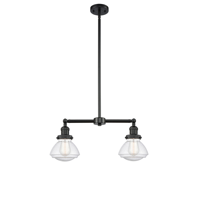 Olean Island Light shown in the Matte Black finish with a Seedy shade