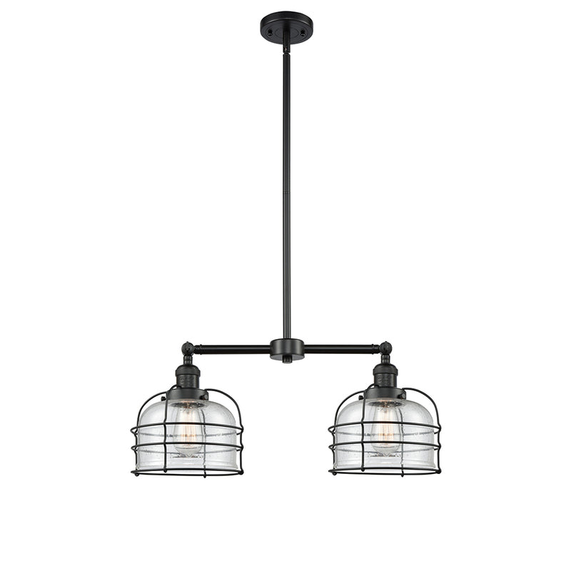 Bell Cage Island Light shown in the Matte Black finish with a Seedy shade