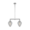 Geneseo Island Light shown in the Polished Chrome finish with a Clear Crackled shade