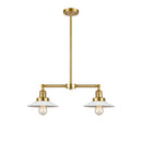 Halophane Island Light shown in the Satin Gold finish with a Matte White Halophane shade