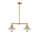 Halophane Island Light shown in the Satin Gold finish with a Clear Halophane shade