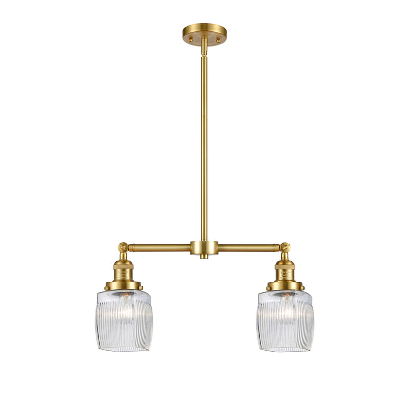 Colton Island Light shown in the Satin Gold finish with a Clear Halophane shade