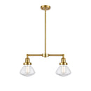 Olean Island Light shown in the Satin Gold finish with a Seedy shade