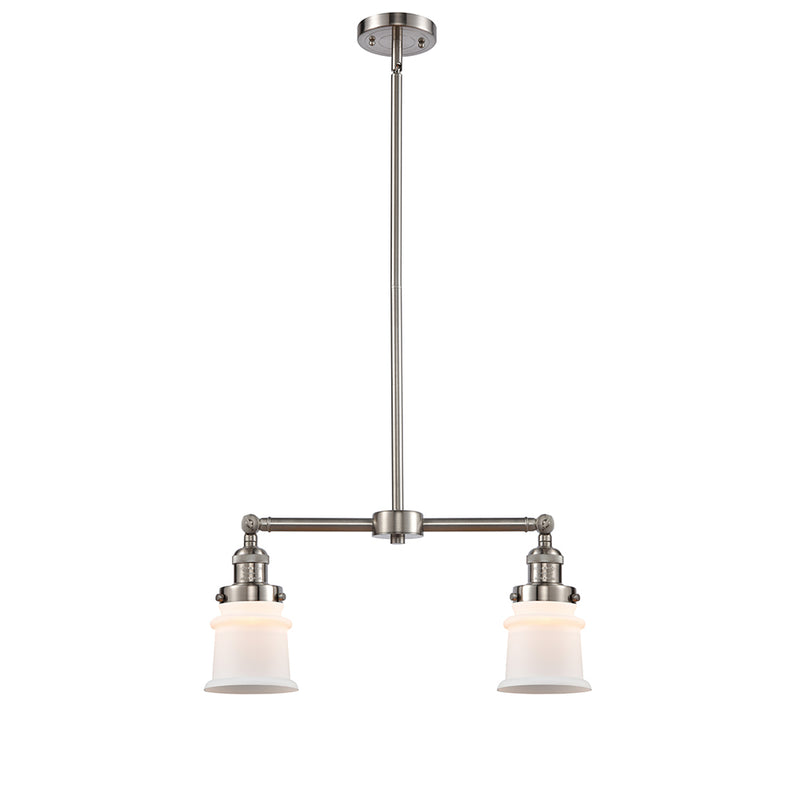 Canton Island Light shown in the Brushed Satin Nickel finish with a Matte White shade