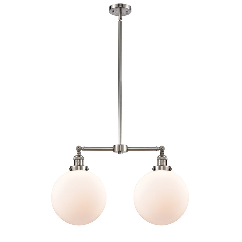 Beacon Island Light shown in the Brushed Satin Nickel finish with a Matte White shade