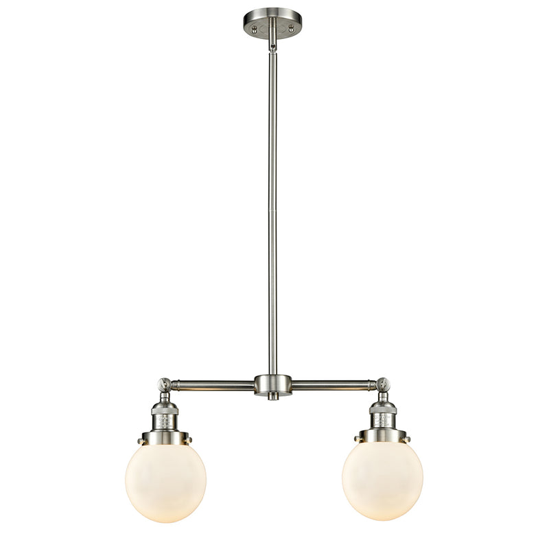 Beacon Island Light shown in the Brushed Satin Nickel finish with a Matte White shade