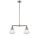 Olean Island Light shown in the Brushed Satin Nickel finish with a Clear shade