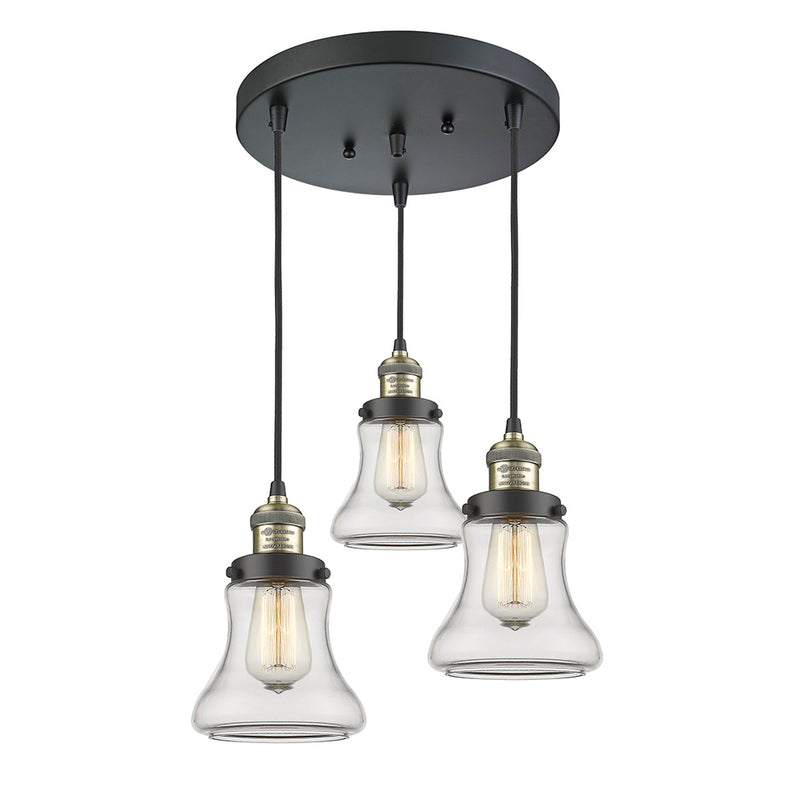 Bellmont Multi-Pendant shown in the Black Antique Brass finish with a Clear shade