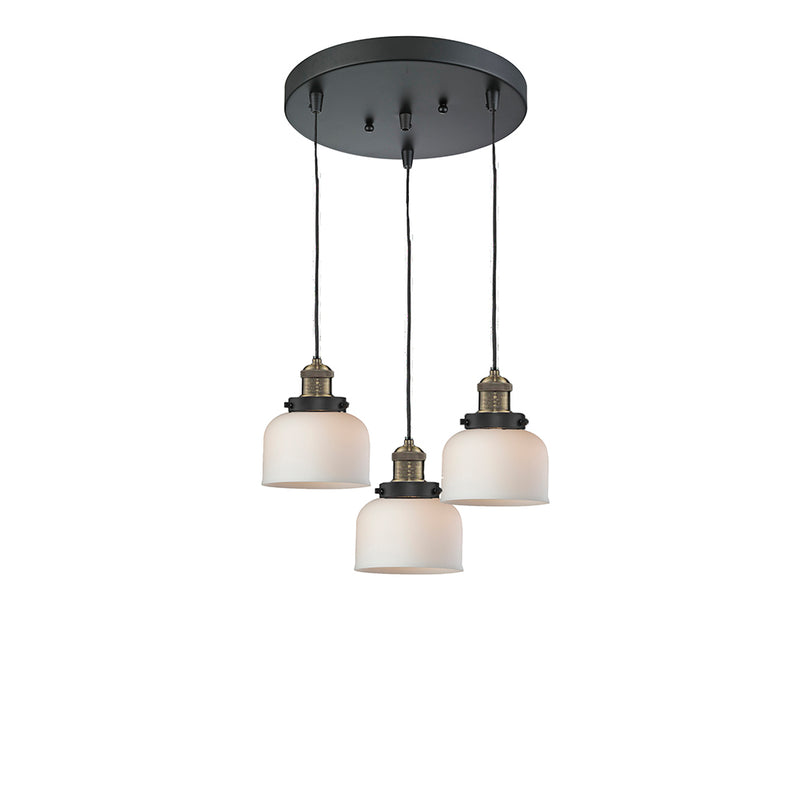 Bell Multi-Pendant shown in the Black Antique Brass finish with a Matte White shade