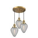 Geneseo Multi-Pendant shown in the Brushed Brass finish with a Clear Crackled shade