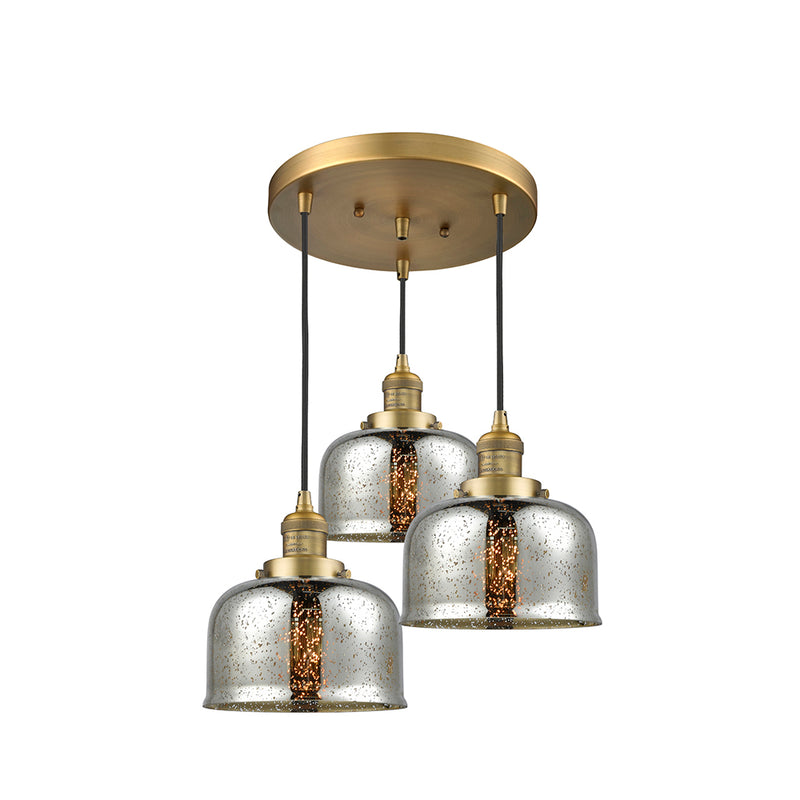 Bell Multi-Pendant shown in the Brushed Brass finish with a Silver Plated Mercury shade